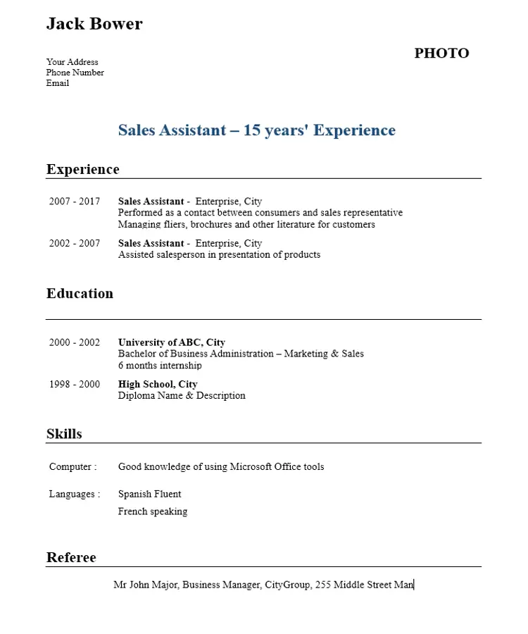 Sales Assistant CV