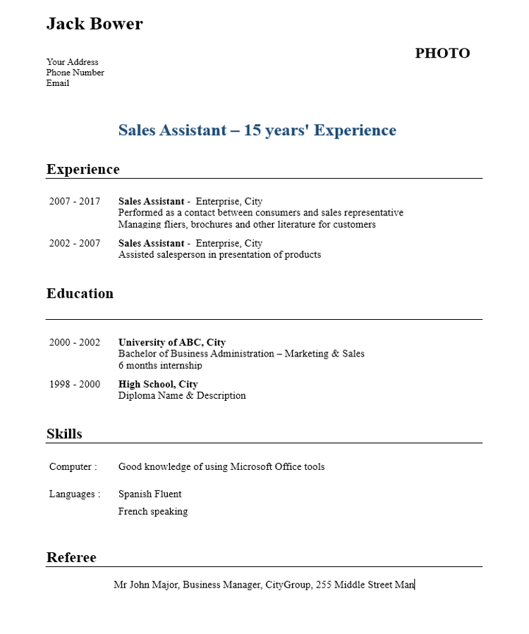 Sales Assistant CV