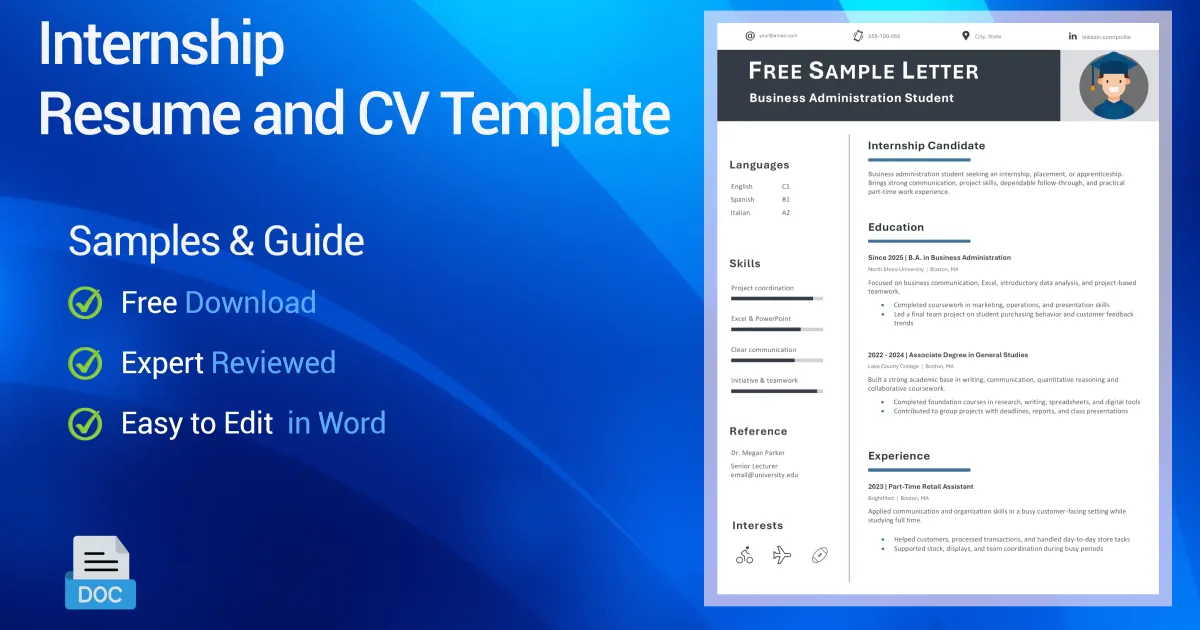 Interim Cv Example Internship Resume & CV Template