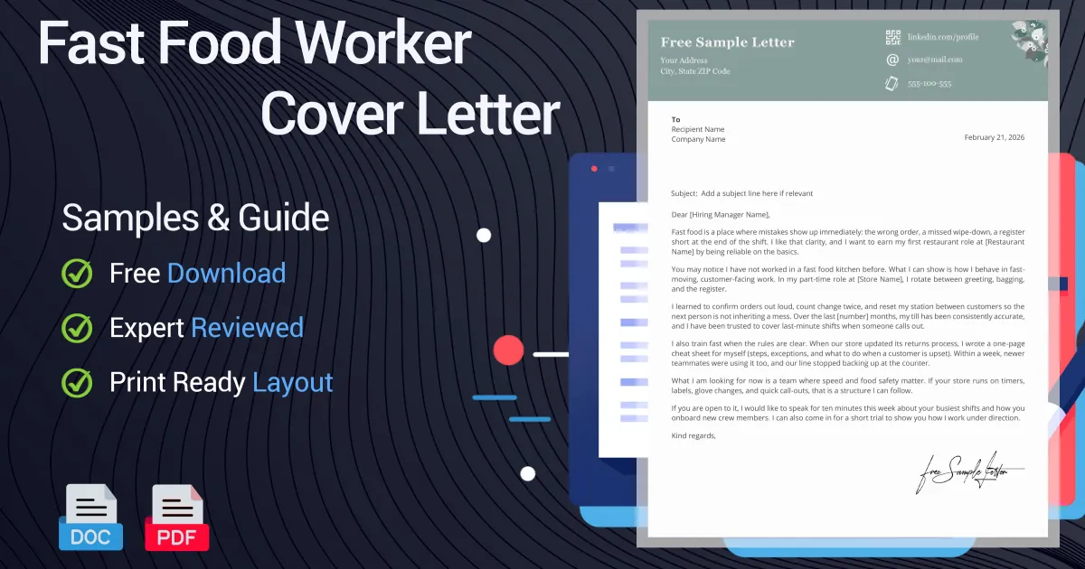 Fast Food Worker Cover Letter - Free Samples