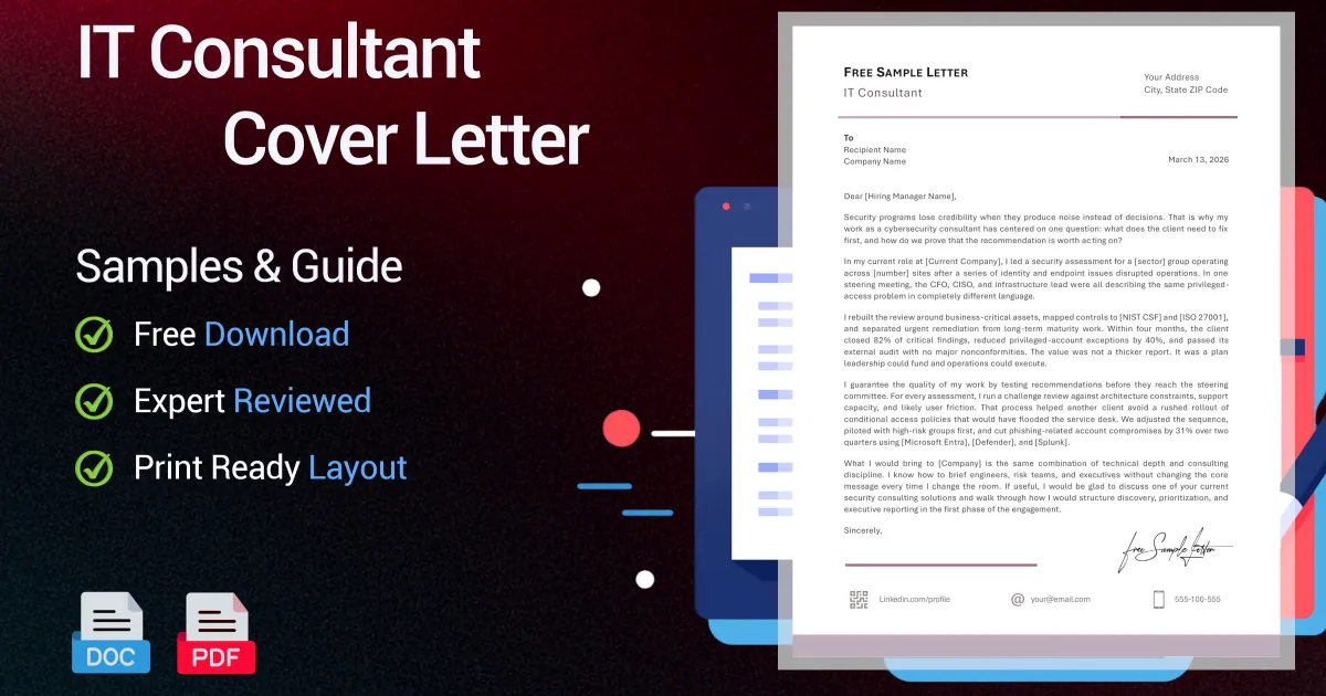 IT Consultant Cover Letter - Free Samples