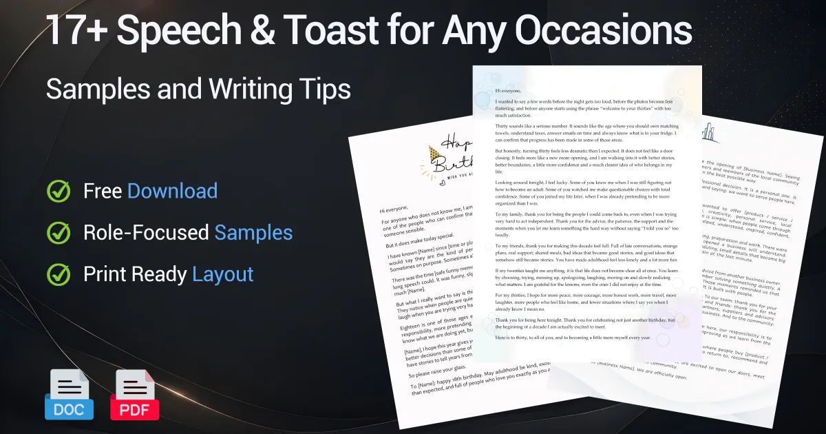 Toast Work Example 17+ Speech & Toast Examples for Any Occasion (Word/PDF)